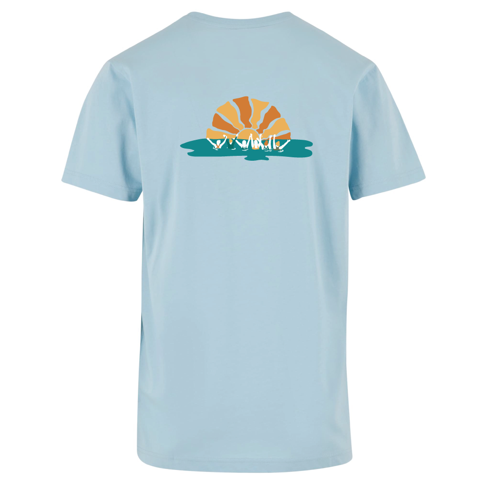 Maverick Mums Sunset Wild Swimming Group Relaxed Fit T-Shirt | Unisex Adventure Tee | Front & Back Design