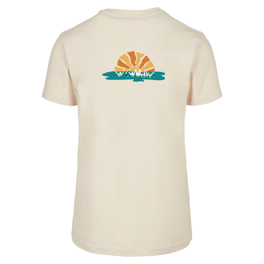 Maverick Mums Sunset Wild Swimming Group Relaxed Fit T-Shirt | Unisex Adventure Tee | Front & Back Design