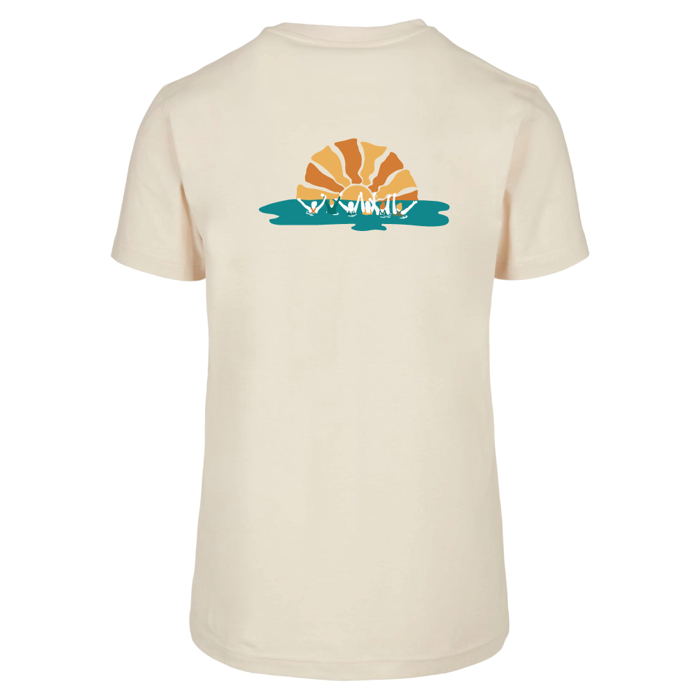 Maverick Mums Sunset Wild Swimming Group Relaxed Fit T-Shirt | Unisex Adventure Tee | Front & Back Design