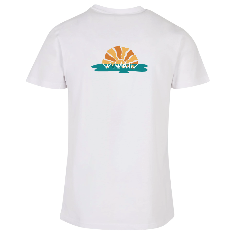 Maverick Mums Sunset Wild Swimming Group Relaxed Fit T-Shirt | Unisex Adventure Tee | Front & Back Design