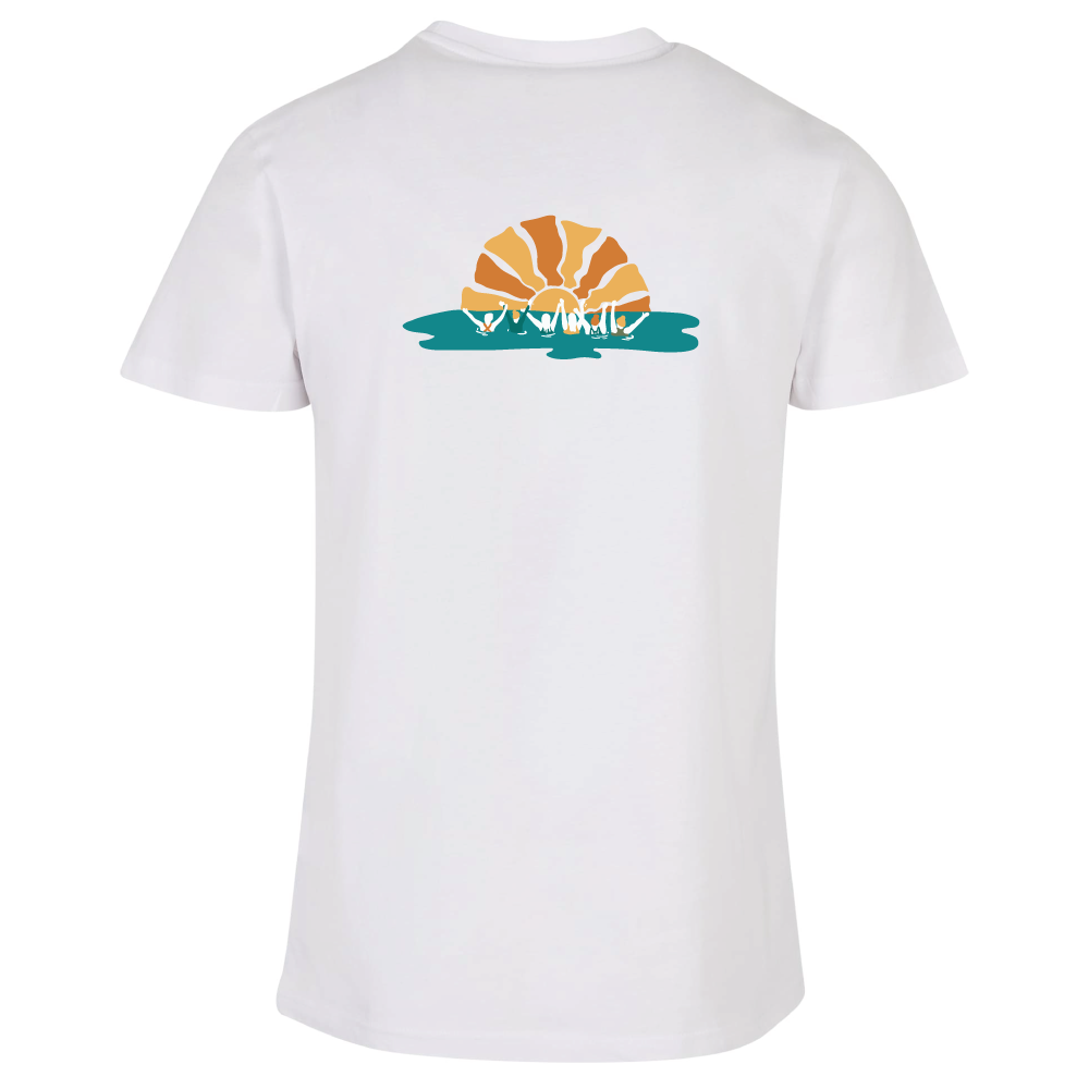Maverick Mums Sunset Wild Swimming Group Relaxed Fit T-Shirt | Unisex Adventure Tee | Front & Back Design