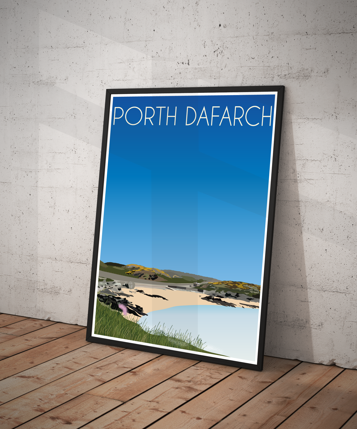 Vintage Porth Dafarch Travel Poster Print – Anglesey Wall Art | Retro Coastal Cove Landscape | Instant Digital Download