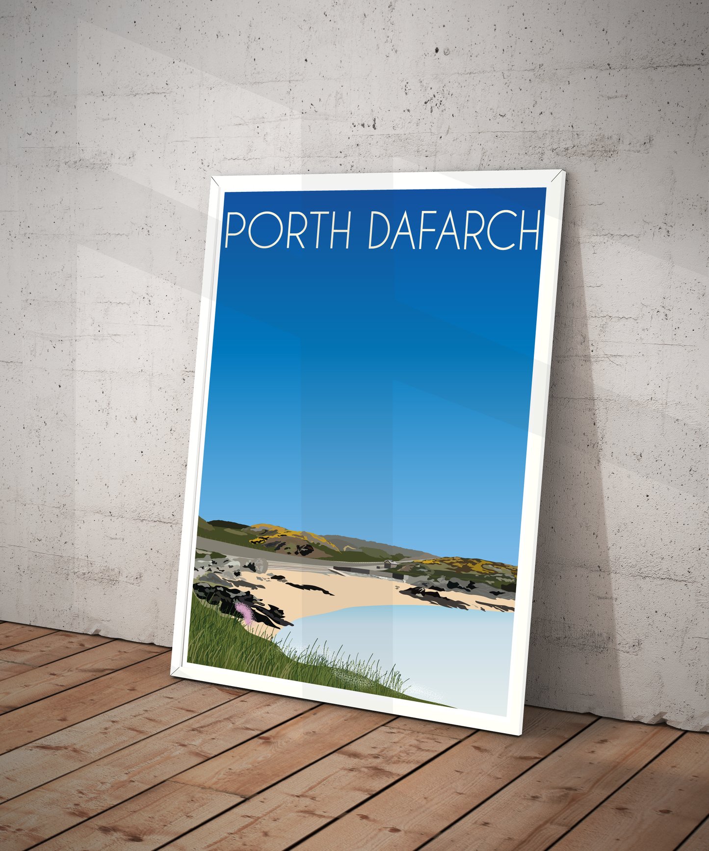 Vintage Porth Dafarch Travel Poster Print – Anglesey Wall Art | Retro Coastal Cove Landscape | Instant Digital Download