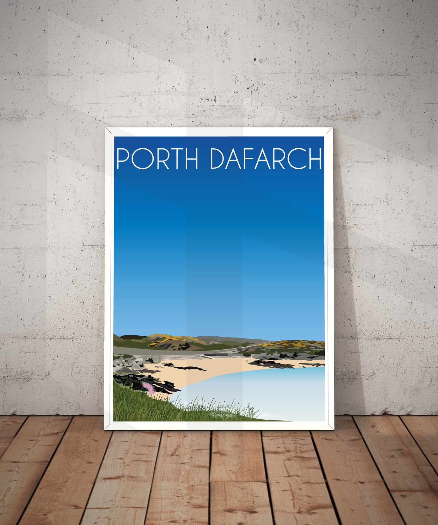Vintage Porth Dafarch Travel Poster Print – Anglesey Wall Art | Retro Coastal Cove Landscape | Instant Digital Download