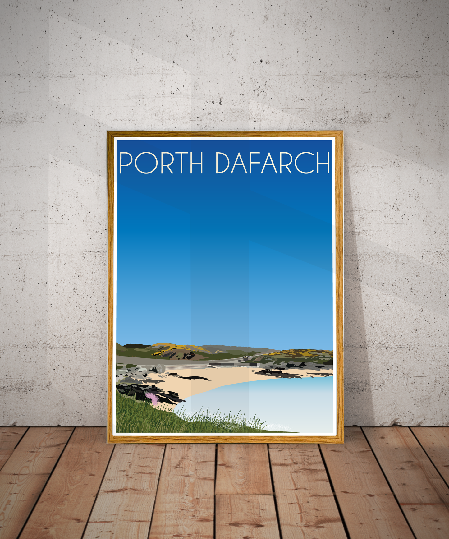 Vintage Porth Dafarch Travel Poster Print – Anglesey Wall Art | Retro Coastal Cove Landscape | Instant Digital Download