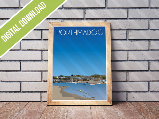 Vintage Porthmadog Travel Poster Print – North Wales Wall Art | Retro Harbour & Railway Landscape | Instant Digital Download