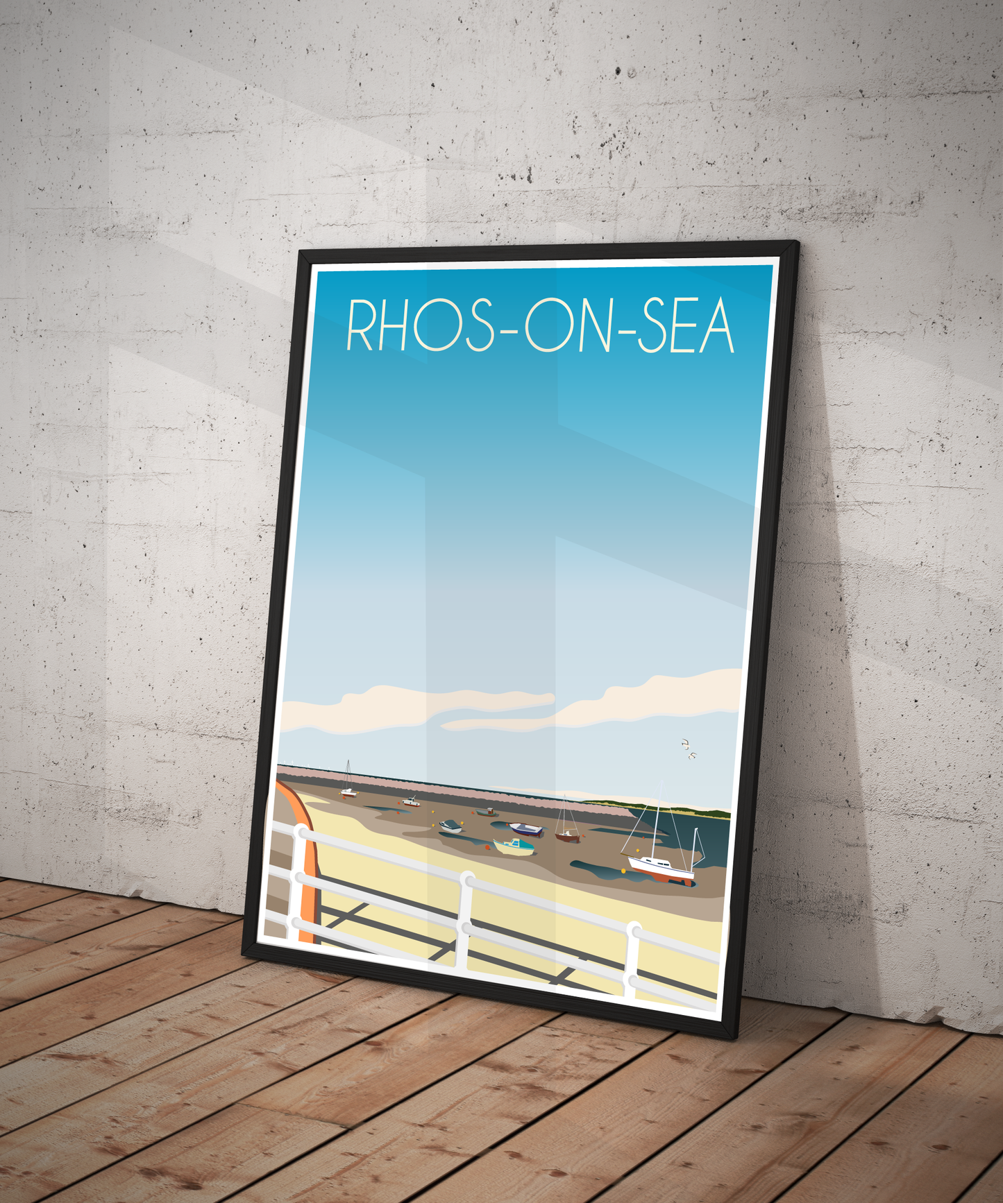 Vintage Rhos-on-Sea Travel Poster Print – North Wales Wall Art | Retro Coastal Promenade Landscape | Instant Digital Download
