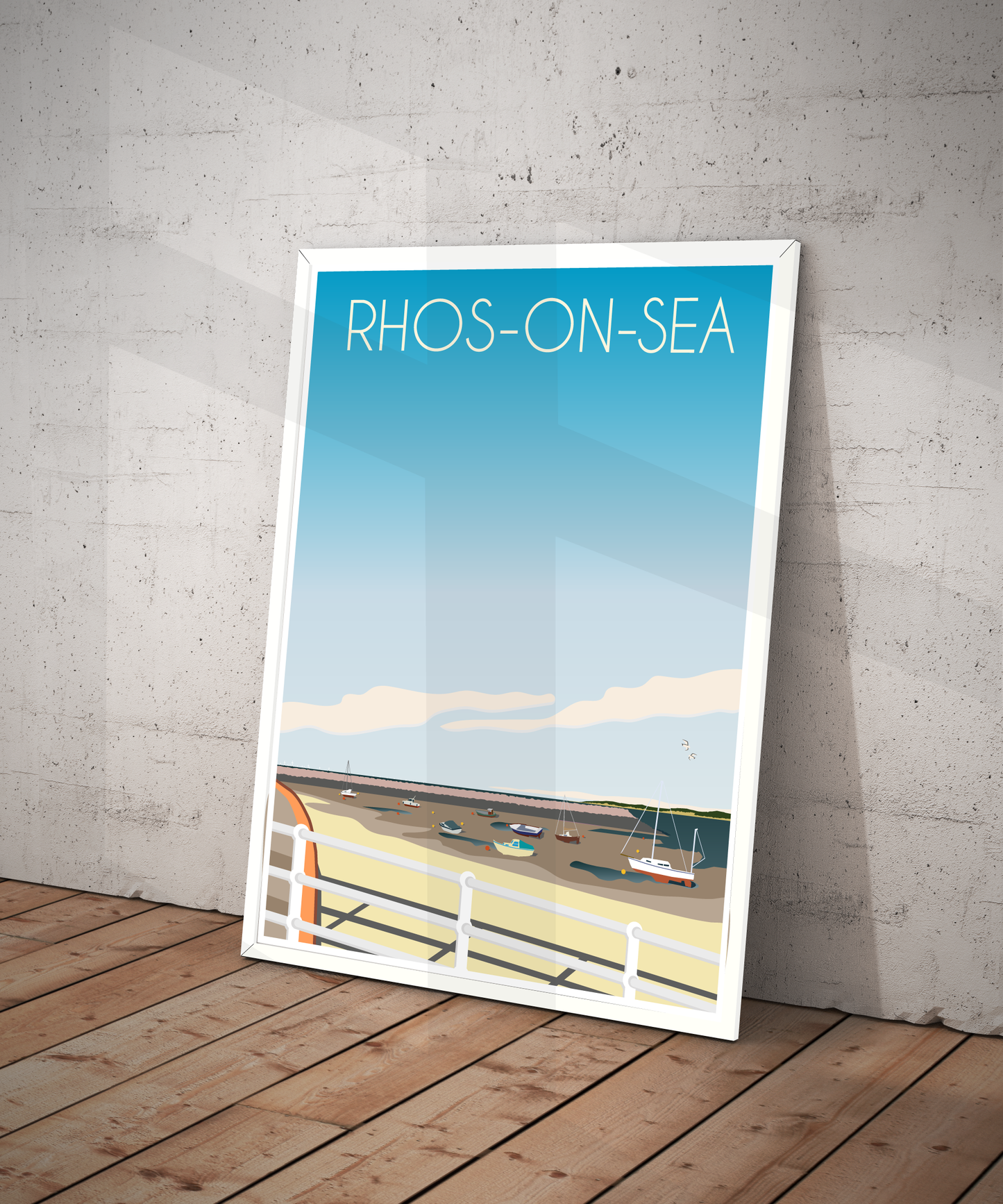 Vintage Rhos-on-Sea Travel Poster Print – North Wales Wall Art | Retro Coastal Promenade Landscape | Instant Digital Download