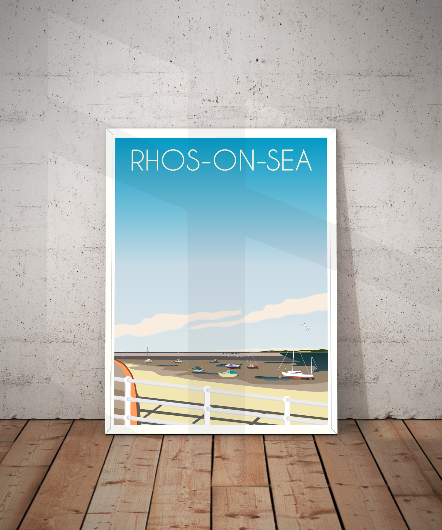 Vintage Rhos-on-Sea Travel Poster Print – North Wales Wall Art | Retro Coastal Promenade Landscape | Instant Digital Download