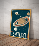 Saturn Retro Space Travel Poster – Deep Space Series