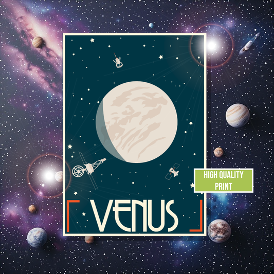 Illustration of Venus with space-themed background and 'High Quality Print' label.