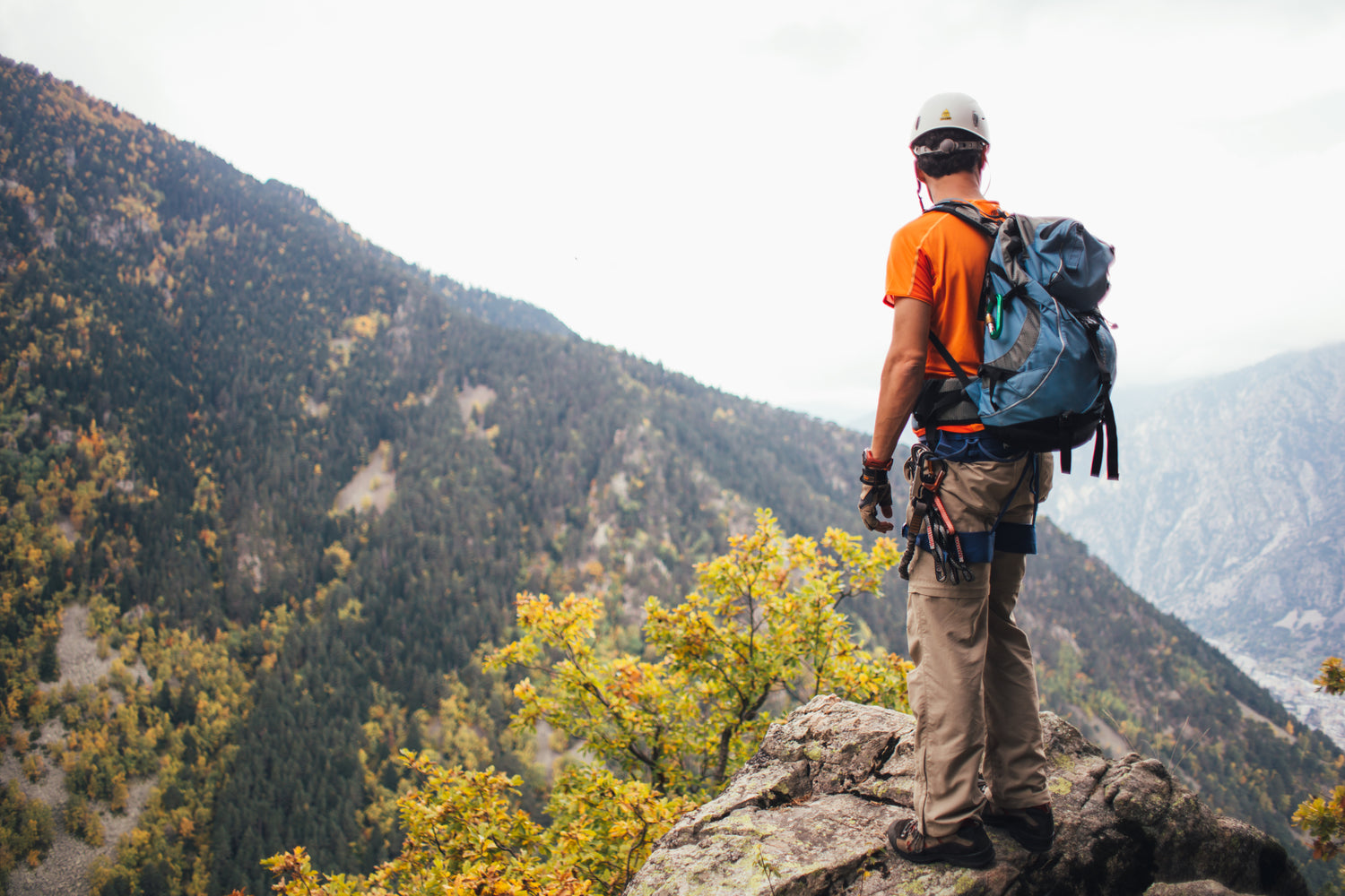 Hiker climbing mountains