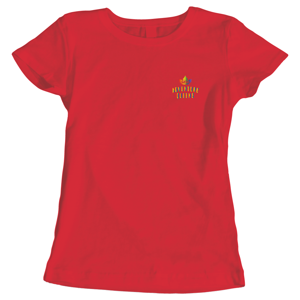 Adventure Queens Rainbow logo women's t-shirt with pocket design