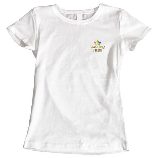 Adventure Queens Rainbow logo women's t-shirt with pocket design