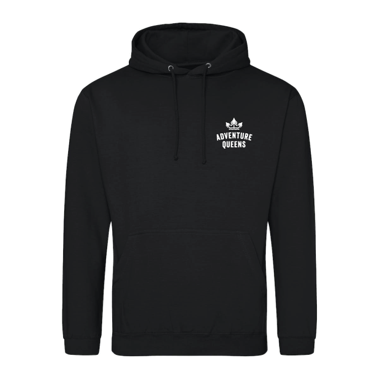Adventure Queens logo unisex hoodie with pocket size design