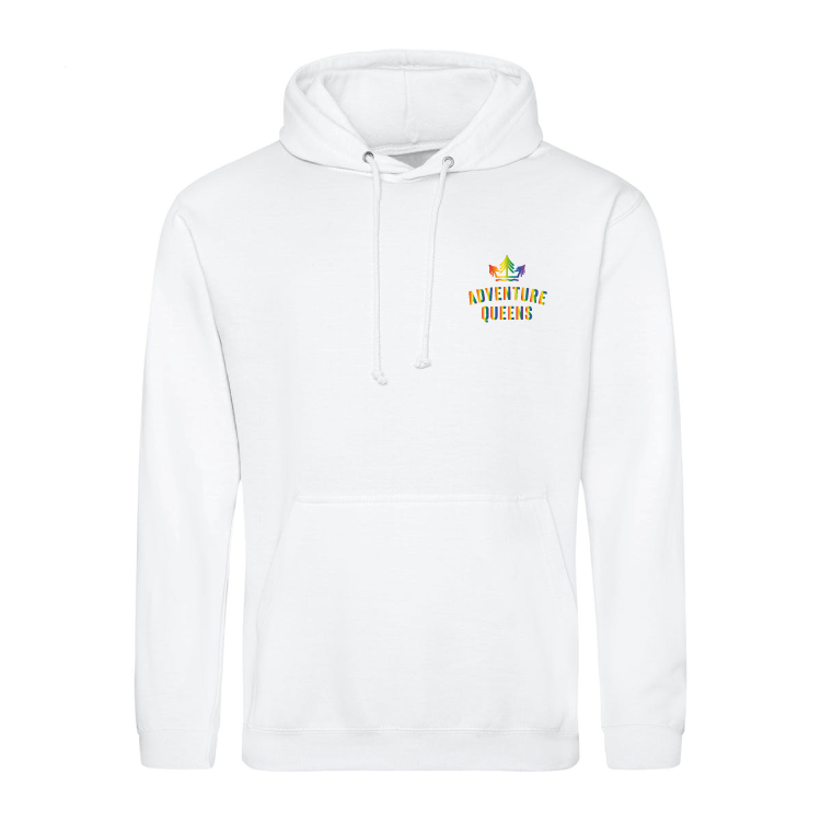 Adventure Queens Rainbow logo unisex hoodie with pocket size design