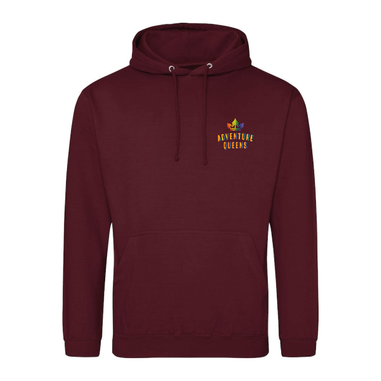 Adventure Queens Rainbow logo unisex hoodie with pocket size design