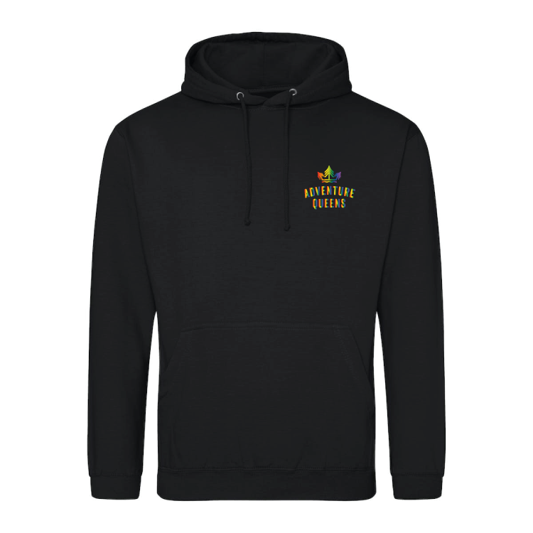 Adventure Queens Rainbow logo unisex hoodie with pocket size design