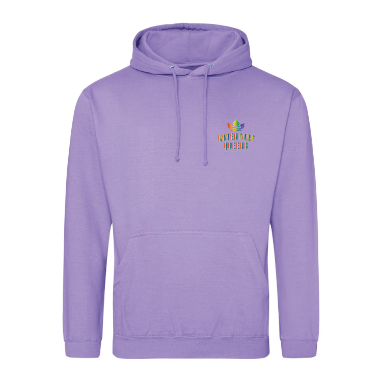 Adventure Queens Rainbow logo unisex hoodie with pocket size design
