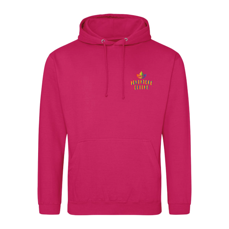 Adventure Queens Rainbow logo unisex hoodie with pocket size design