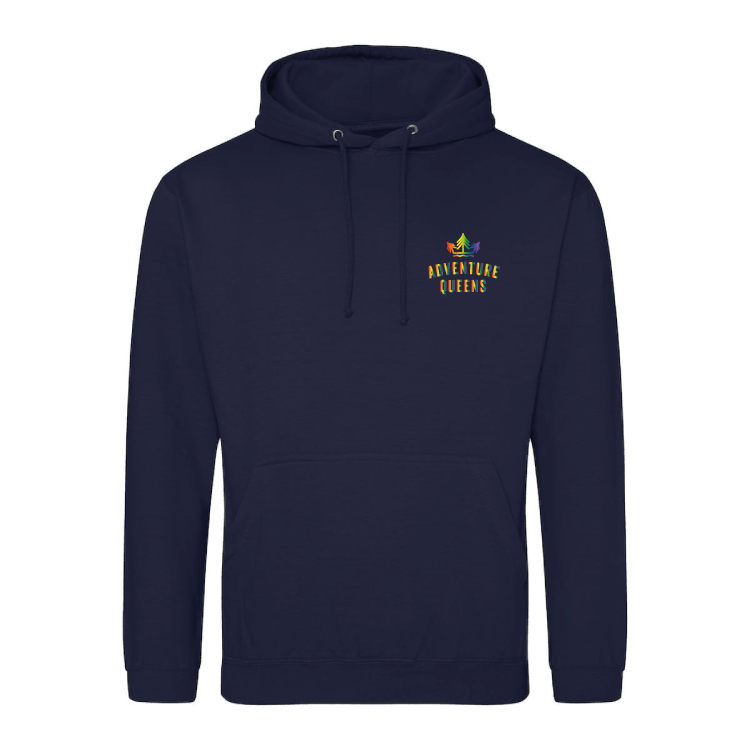 Adventure Queens Rainbow logo unisex hoodie with pocket size design