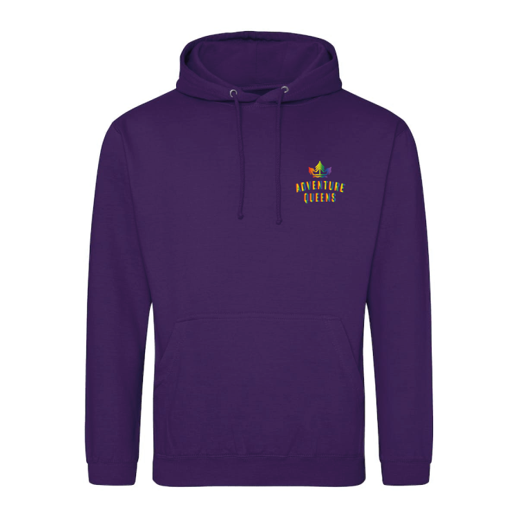 Adventure Queens Rainbow logo unisex hoodie with pocket size design