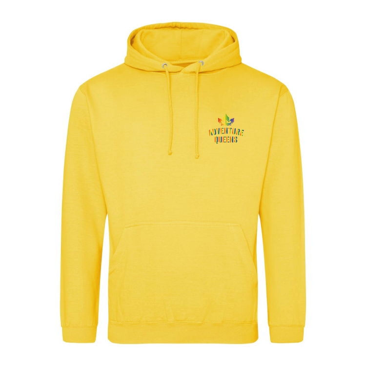 Adventure Queens Rainbow logo unisex hoodie with pocket size design
