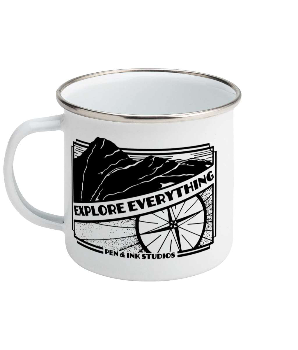 Explore Everything - Enamel Mug Pen and Ink Studios