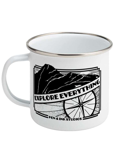 Explore Everything - Enamel Mug Pen and Ink Studios