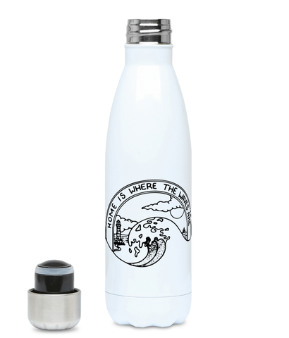 Home Is Where The Waves Are---Plastic Free 500ml Water Bottle Pen and Ink Studios