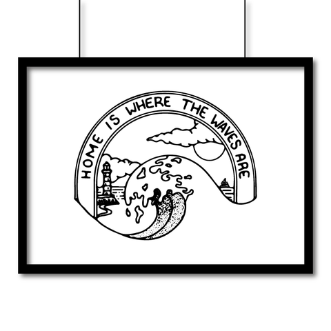 Landscape Matte Art Print - Home Is Where The Waves Are---Poster Pen and Ink Studios