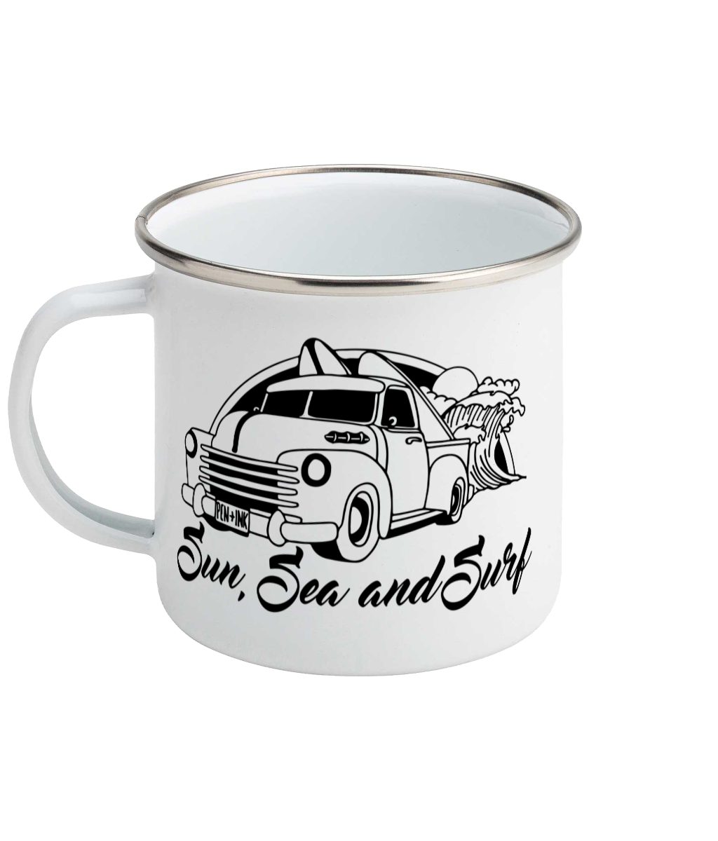 Sun Sea and Surf - Enamel Mug Pen and Ink Studios
