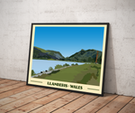 Vintage landscape travel poster print of Llanberis in North Wales Pen and Ink Studios