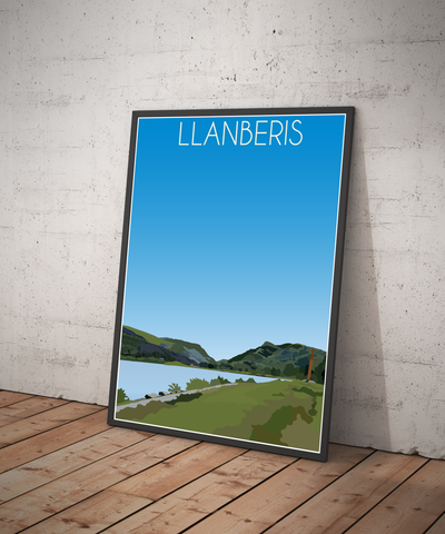 Vintage portrait travel poster print of Llanberis in North Wales Pen and Ink Studios