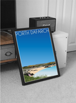 Vintage style travel portrait poster print of Porth Dafarch in North Wales Pen and Ink Studios