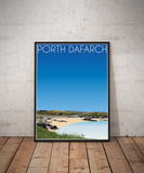 Vintage style travel portrait poster print of Porth Dafarch in North Wales Pen and Ink Studios