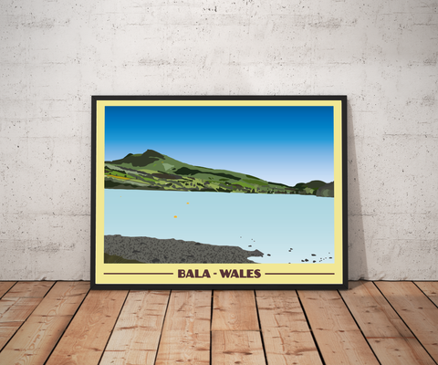 Vintage style travel poster print of Bala in North Wales Pen and Ink Studios