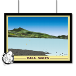 Vintage style travel poster print of Bala in North Wales Pen and Ink Studios