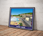 Vintage style travel poster print of Conwy in North Wales Pen and Ink Studios