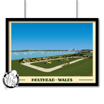Vintage style travel poster print of Holyhead in North Wales Pen and Ink Studios