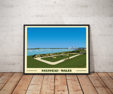 Vintage style travel poster print of Holyhead in North Wales Pen and Ink Studios
