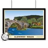 Vintage style travel poster print of Llanwrst in North Wales Pen and Ink Studios