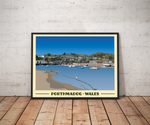 Vintage style travel poster print of Porthmadog in North Wales Pen and Ink Studios